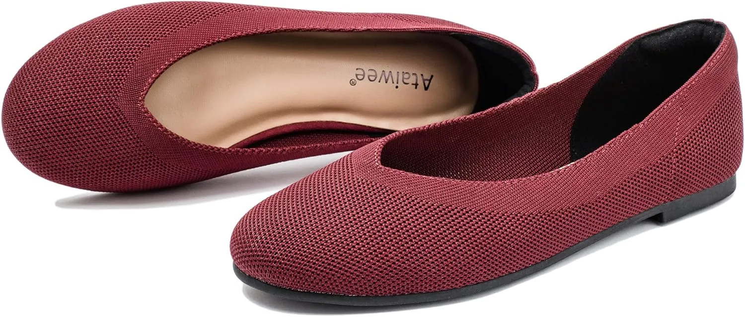 Ataiwee Women's Wide Width Flat Shoes - Fashion Dressy Knitted Soft Breathable Comfort Slip-On Ballet Flats.