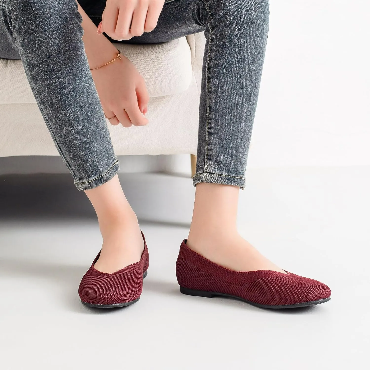 Ataiwee Women's Wide Width Flat Shoes - Fashion Dressy Knitted Soft Breathable Comfort Slip-On Ballet Flats.