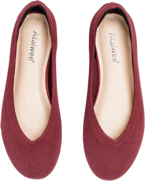 Ataiwee Women's Wide Width Flat Shoes - Fashion Dressy Knitted Soft Breathable Comfort Slip-On Ballet Flats.