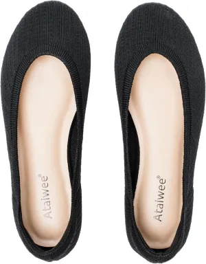 Ataiwee Women's Wide Width Flat Shoes - Fashionable Soft Knit Breathable Slip-on Ballet Flats.