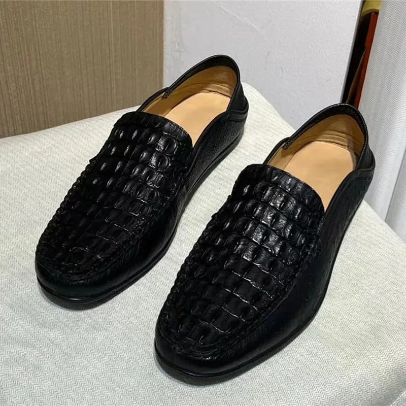 Authentic Real Crocodile Skin Classic Solid Black Men's Soft Moccasins Slippers Genuine Alligator Leather Male Slip-on Flats