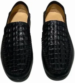 Authentic Real Crocodile Skin Classic Solid Black Men's Soft Moccasins Slippers Genuine Alligator Leather Male Slip-on Flats