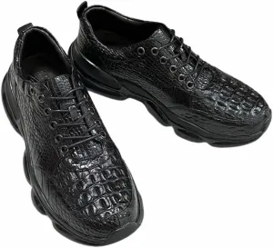 Authentic Real Crocodile Skin Men's Black Cushioned Sneakers Genuine Exotic Alligator Leather Male Soft Lace-up Walking Shoes