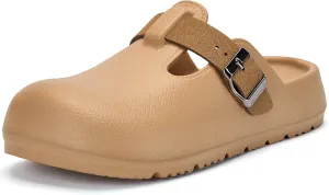 Axcone Womens Clogs Soft Footbed Mules Non-Slip Garden Work Shoes Double Buckle Adjustable EVA Flat Sandals