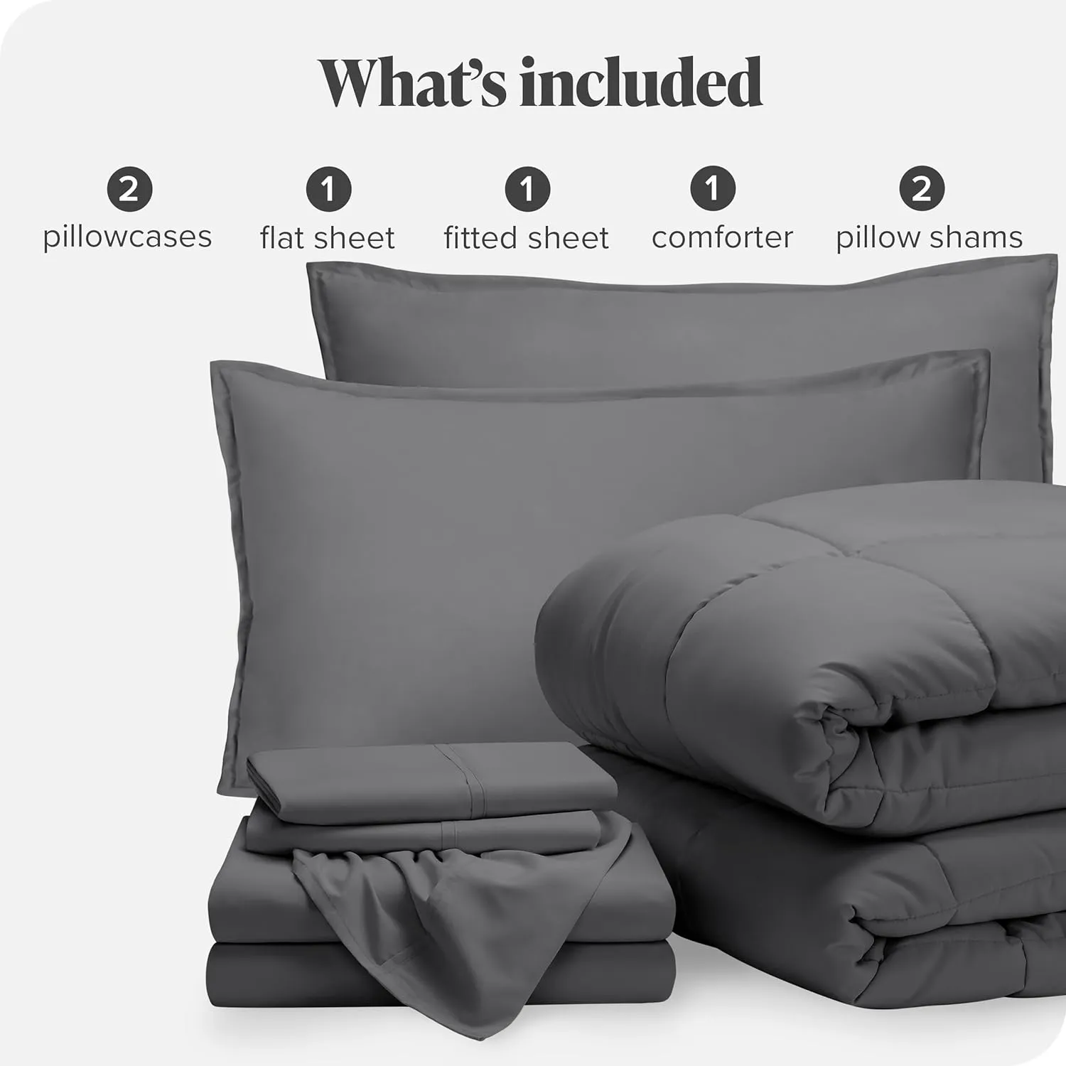 Bare Home Bed-in-A-Bag 7 Piece Comforter & Sheet Set - King - Goose Down Alternative - Ultra-Soft 1800 Premium Bedding Set (King, Grey/Grey)