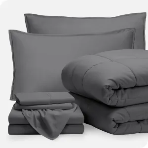 Bare Home Bed-in-A-Bag 7 Piece Comforter & Sheet Set - King - Goose Down Alternative - Ultra-Soft 1800 Premium Bedding Set (King, Grey/Grey)