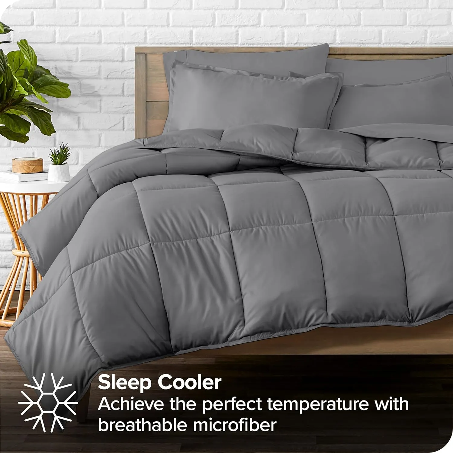 Bare Home Bed-in-A-Bag 7 Piece Comforter & Sheet Set - King - Goose Down Alternative - Ultra-Soft 1800 Premium Bedding Set (King, Grey/Grey)