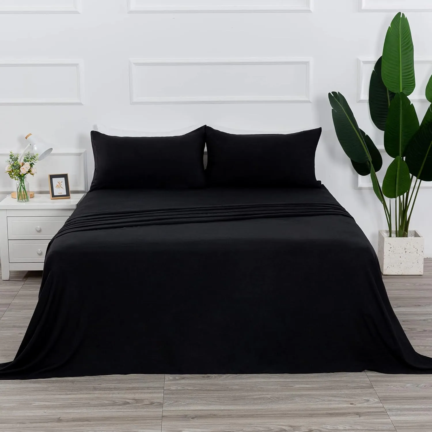 Best Season Cotton Queen Size Sheet Set (Black) 4 Piece - 100% Cotton Sheets Set, Soft Cotton Bed Sheets Sets with Deep Pocket fit Up to 16 inch