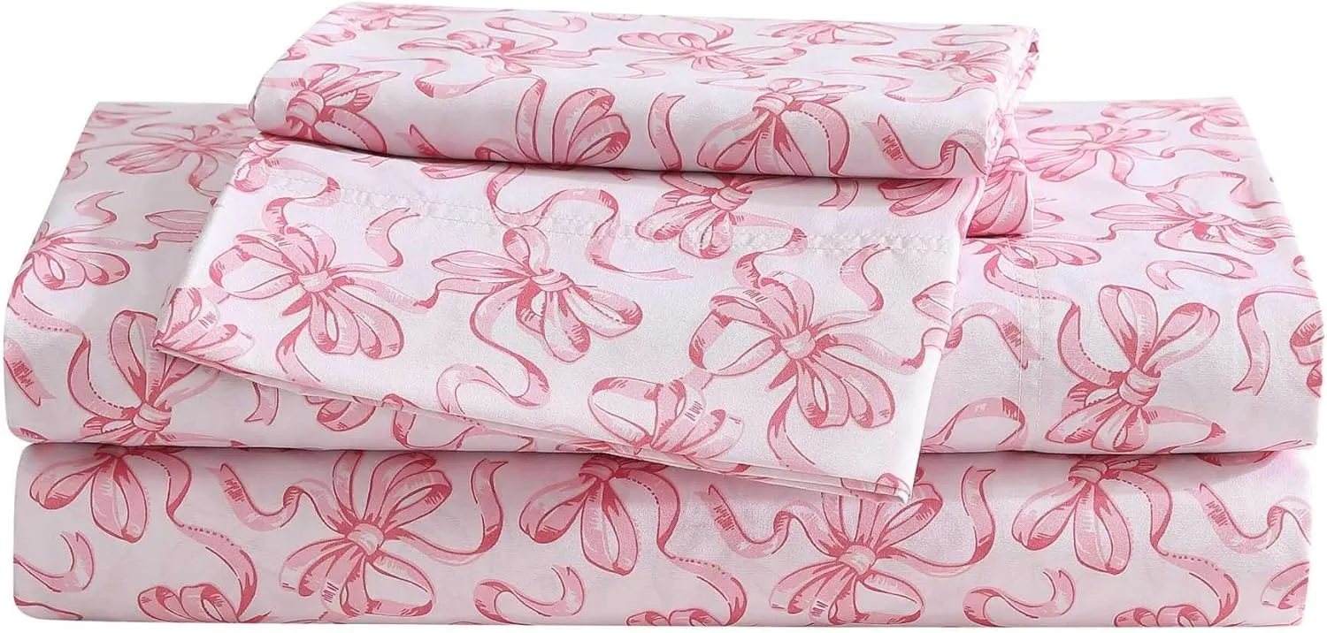 Betsey Johnson - Queen Bed Sheets, Soft & Lightweight Bedding, Fade & Wrinkle Resistant (Ballet Bows Pink, Queen)