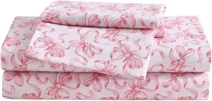 Betsey Johnson - Queen Bed Sheets, Soft & Lightweight Bedding, Fade & Wrinkle Resistant (Ballet Bows Pink, Queen)