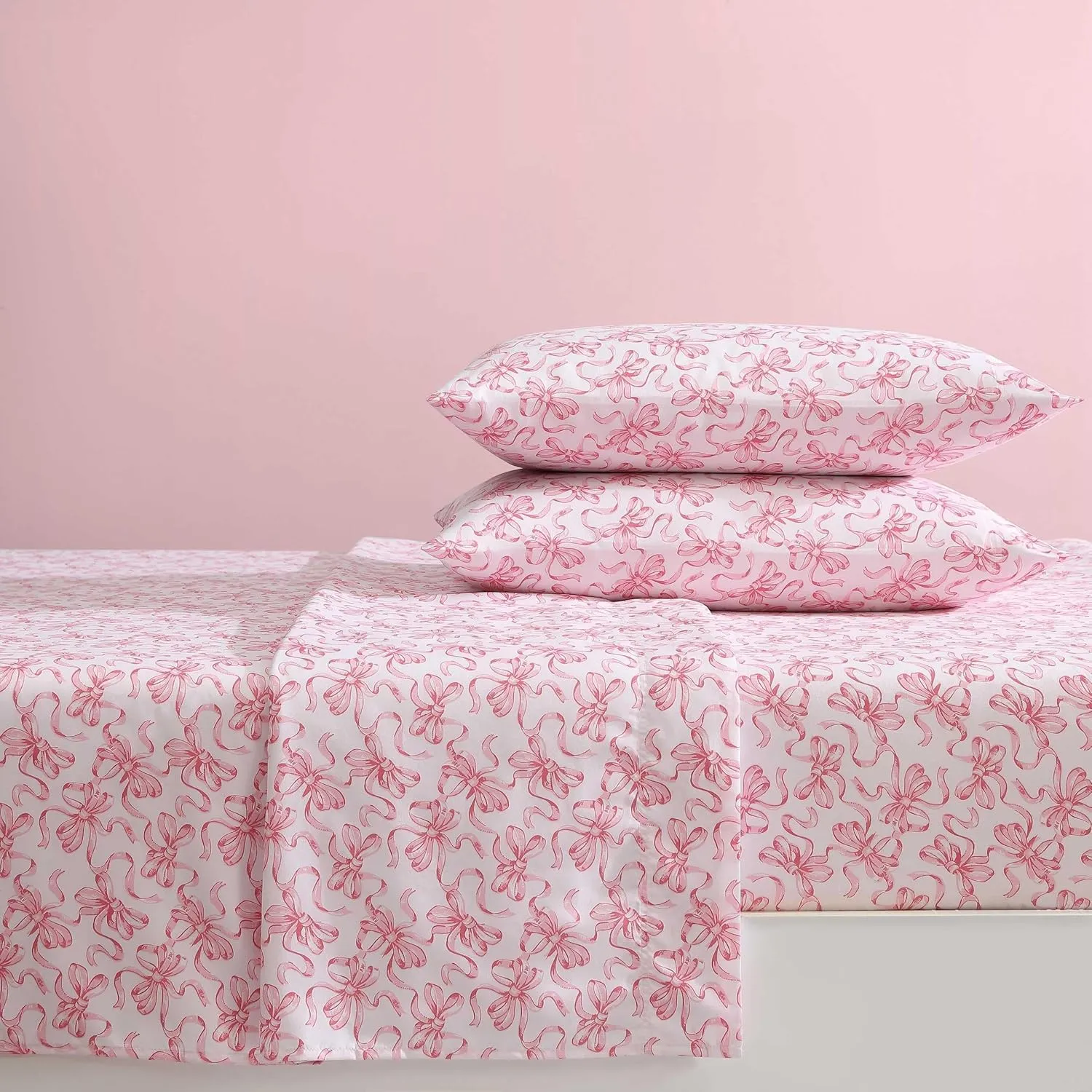 Betsey Johnson - Queen Bed Sheets, Soft & Lightweight Bedding, Fade & Wrinkle Resistant (Ballet Bows Pink, Queen)