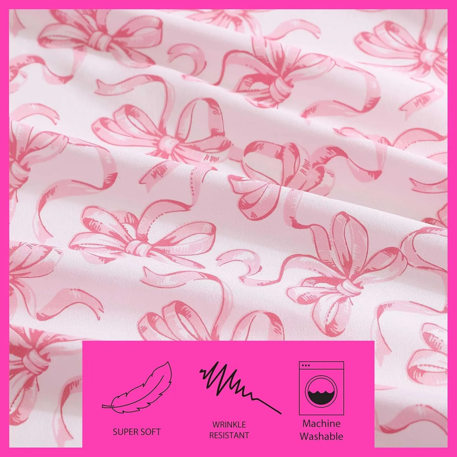 Betsey Johnson - Queen Bed Sheets, Soft & Lightweight Bedding, Fade & Wrinkle Resistant (Ballet Bows Pink, Queen)