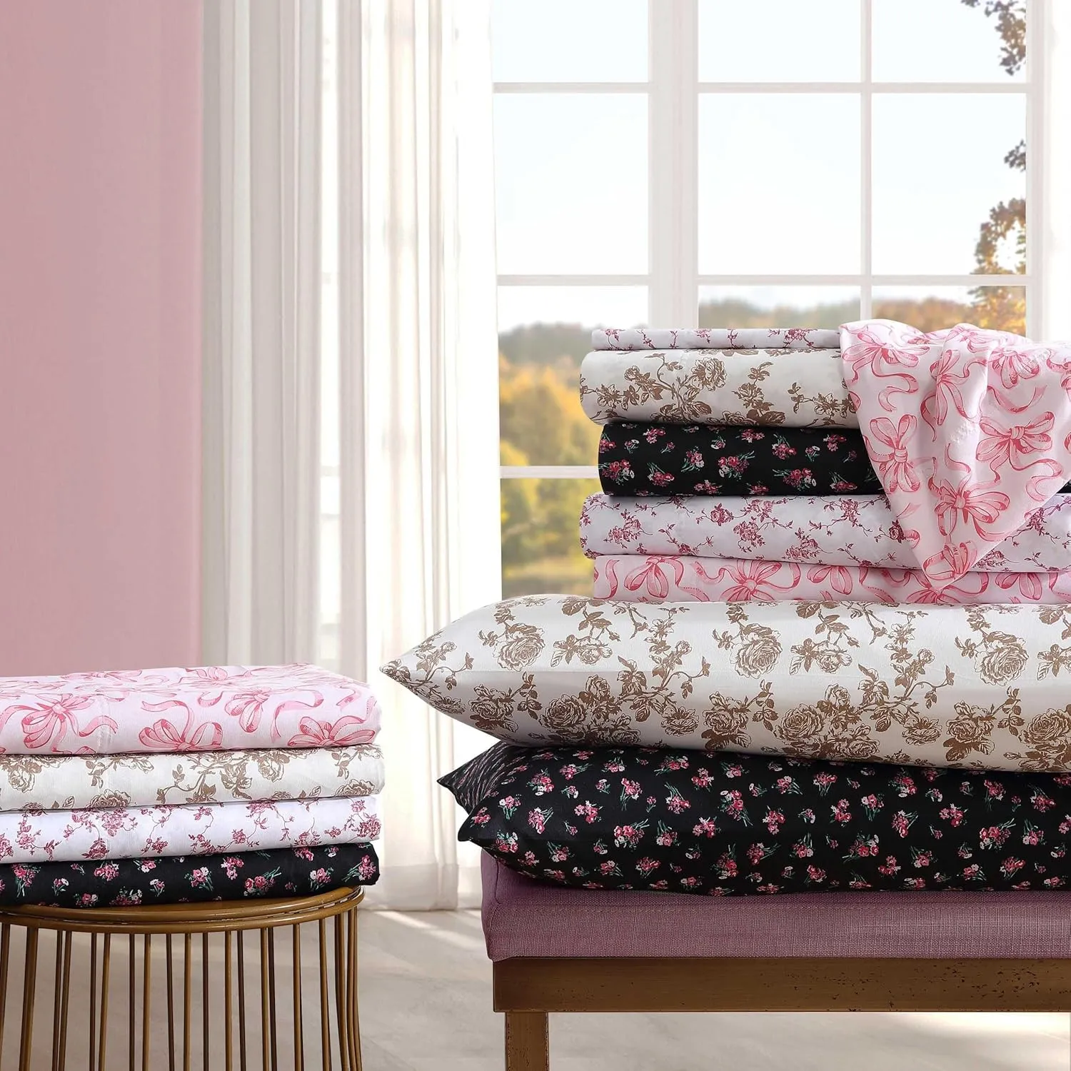 Betsey Johnson - Queen Bed Sheets, Soft & Lightweight Bedding, Fade & Wrinkle Resistant (Ballet Bows Pink, Queen)