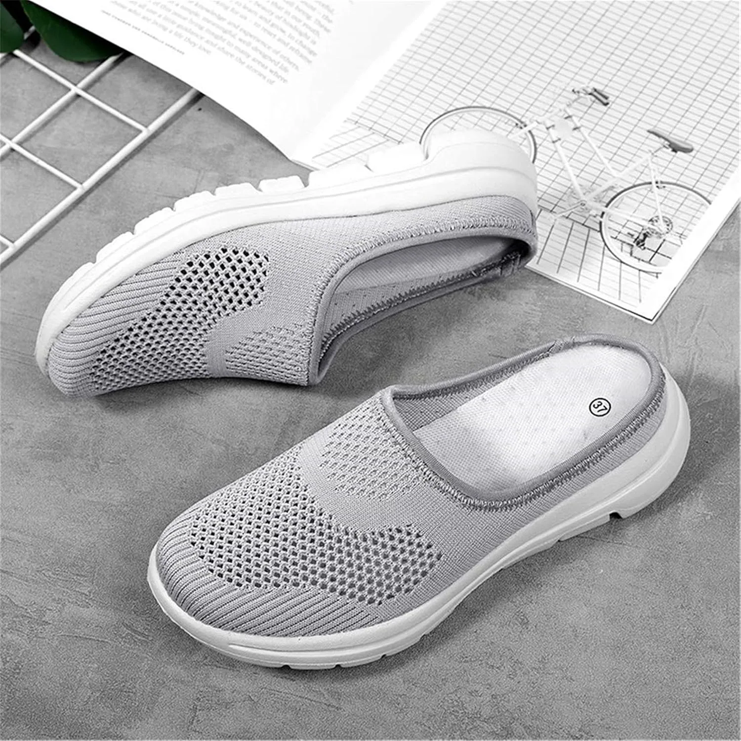 BIFINI Womens Backless Sneakers Mesh Slip-on Mule Shoes Breathable Slippers