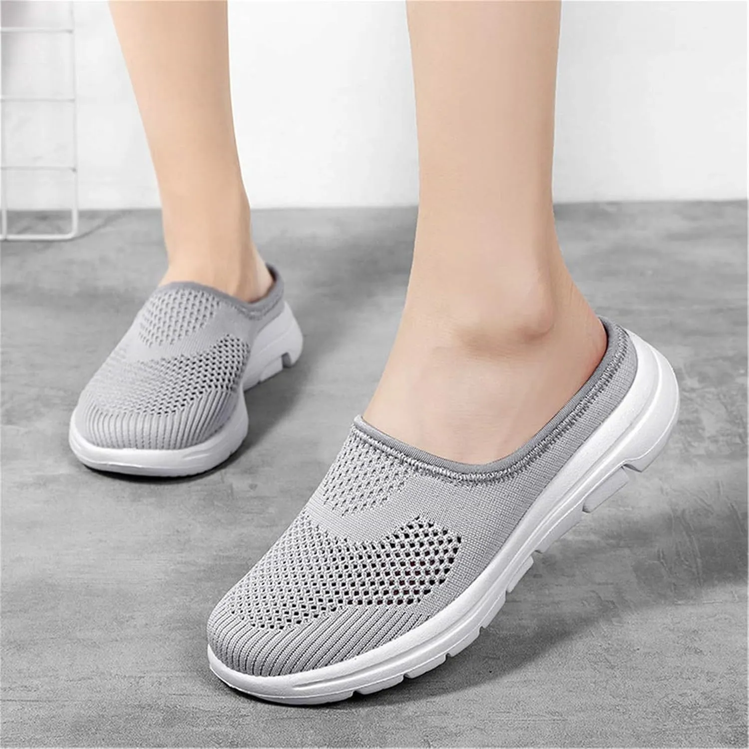 BIFINI Womens Backless Sneakers Mesh Slip-on Mule Shoes Breathable Slippers