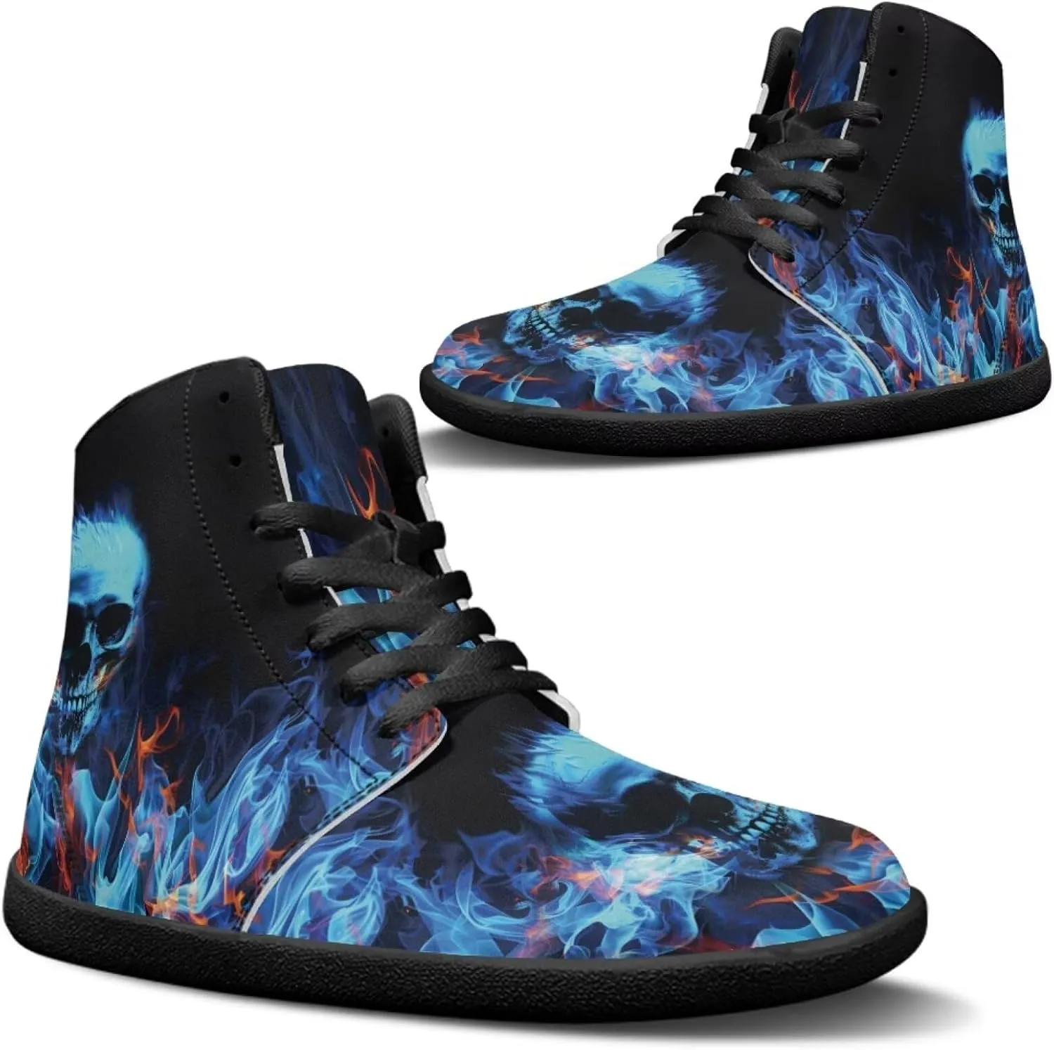 Binienty Men Women High Top Barefoot Shoes Lace Up PU Leather Sneaker Anti Slip