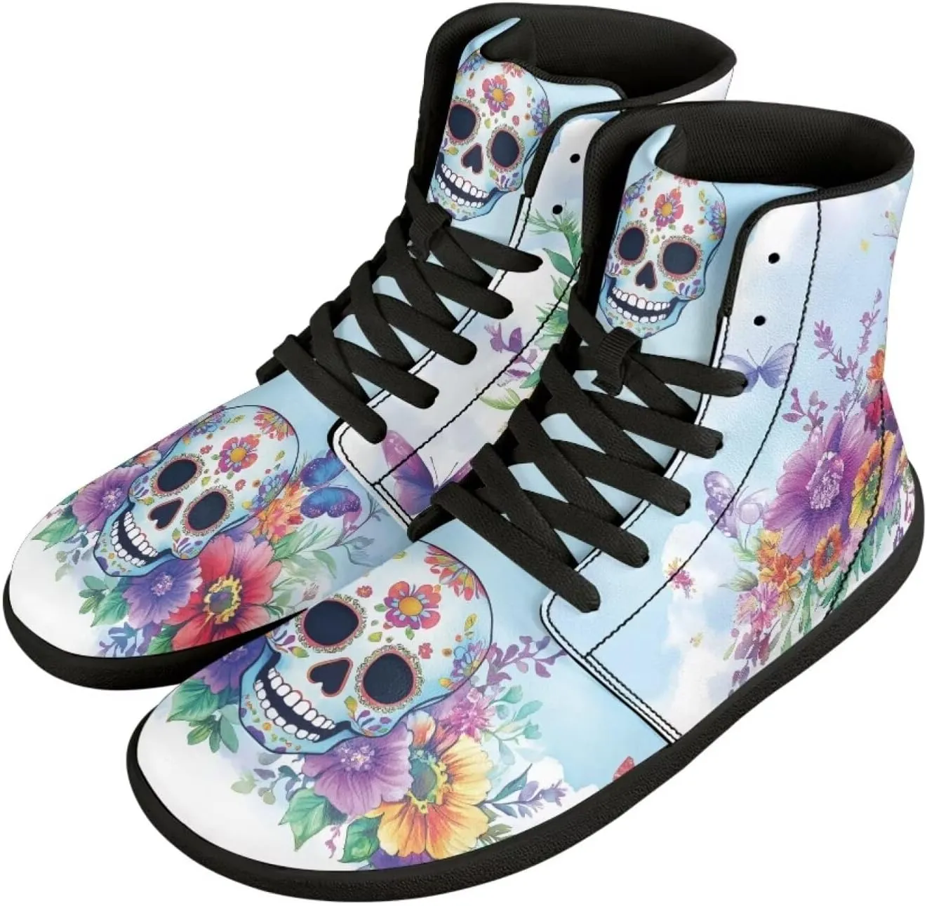 Binienty Men Women High Top Barefoot Shoes Lace Up PU Leather Sneaker Anti Slip