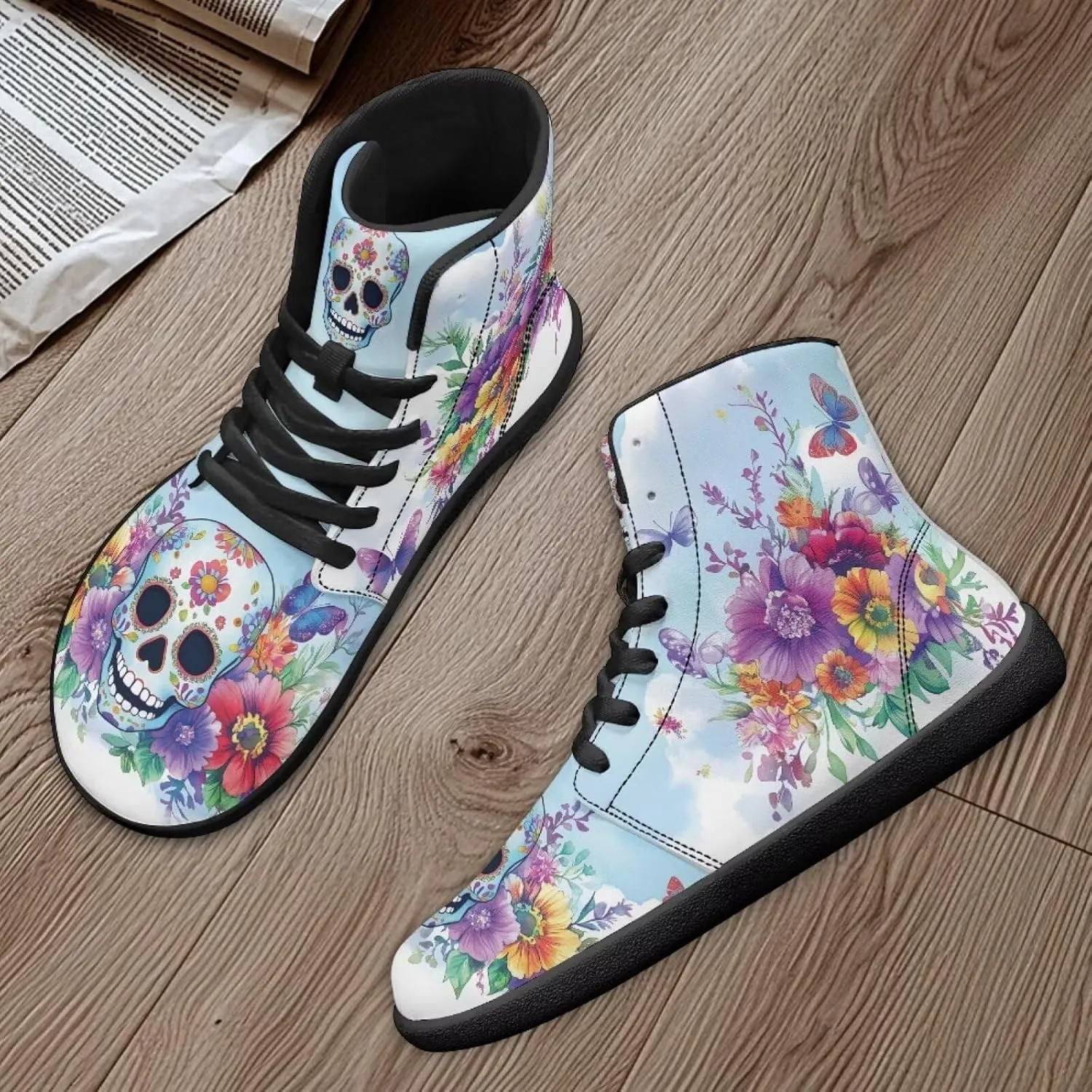 Binienty Men Women High Top Barefoot Shoes Lace Up PU Leather Sneaker Anti Slip