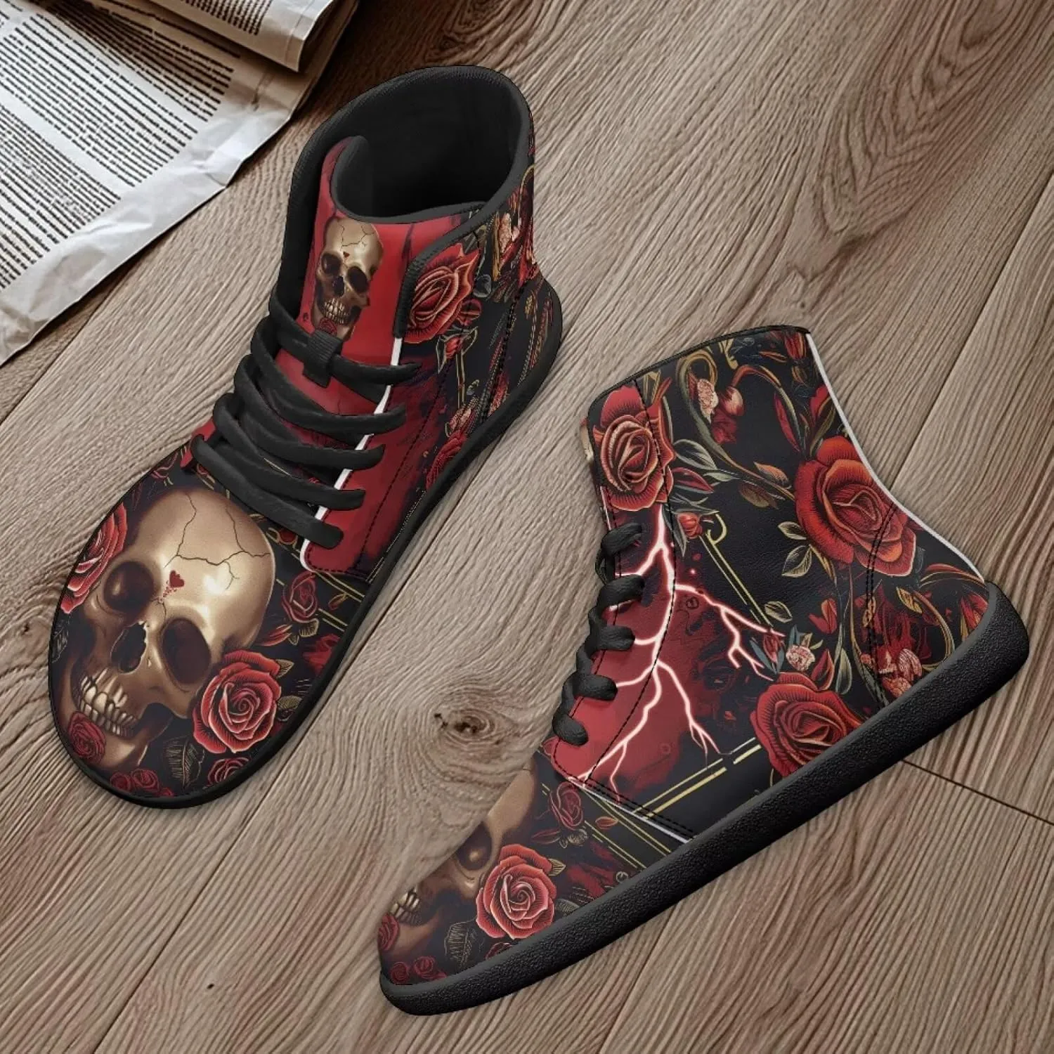 Binienty Men Women High Top Barefoot Shoes Lace Up PU Leather Sneaker Anti Slip