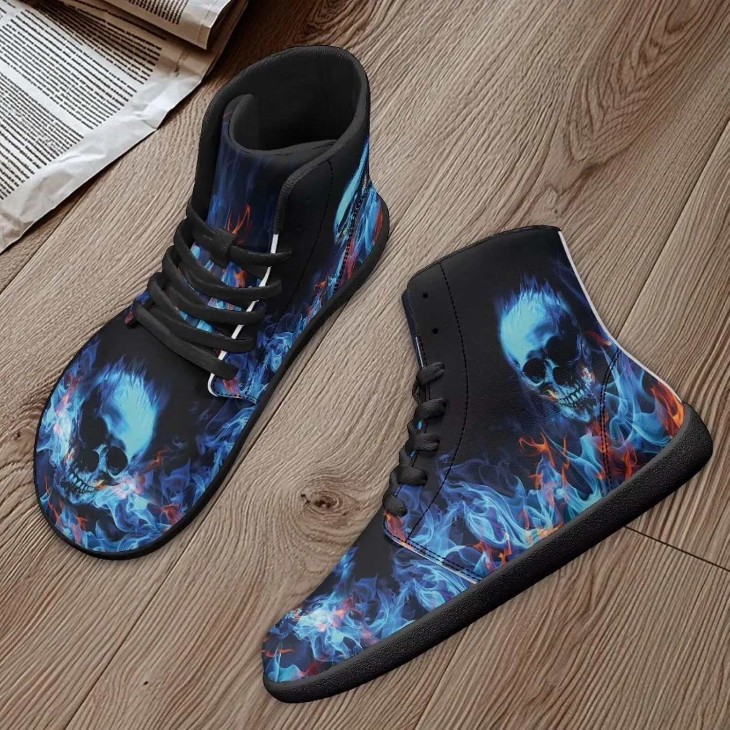 Binienty Men Women High Top Barefoot Shoes Lace Up PU Leather Sneaker Anti Slip