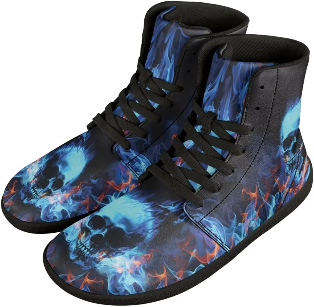 Binienty Men Women High Top Barefoot Shoes Lace Up PU Leather Sneaker Anti Slip