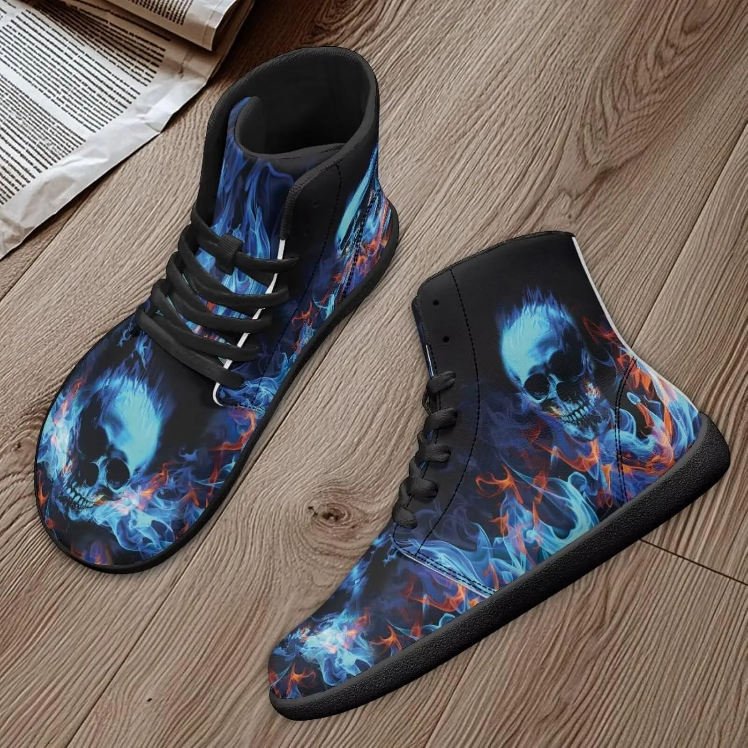 Binienty Men Women High Top Barefoot Shoes Lace Up PU Leather Sneaker Anti Slip