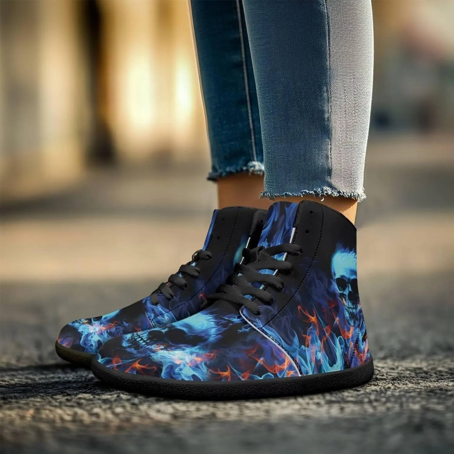 Binienty Men Women High Top Barefoot Shoes Lace Up PU Leather Sneaker Anti Slip