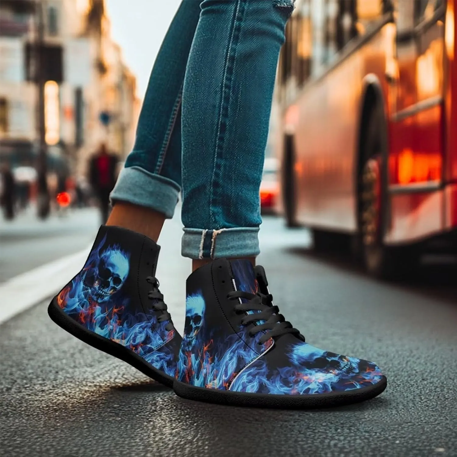 Binienty Men Women High Top Barefoot Shoes Lace Up PU Leather Sneaker Anti Slip