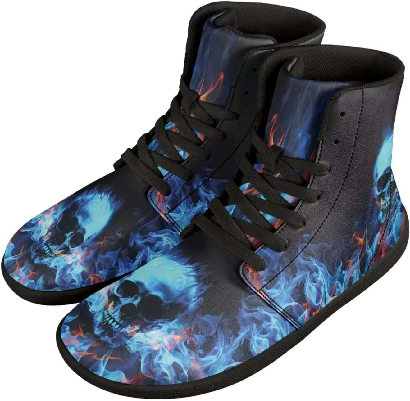 Binienty Men Women High Top Barefoot Shoes Lace Up PU Leather Sneaker Anti Slip