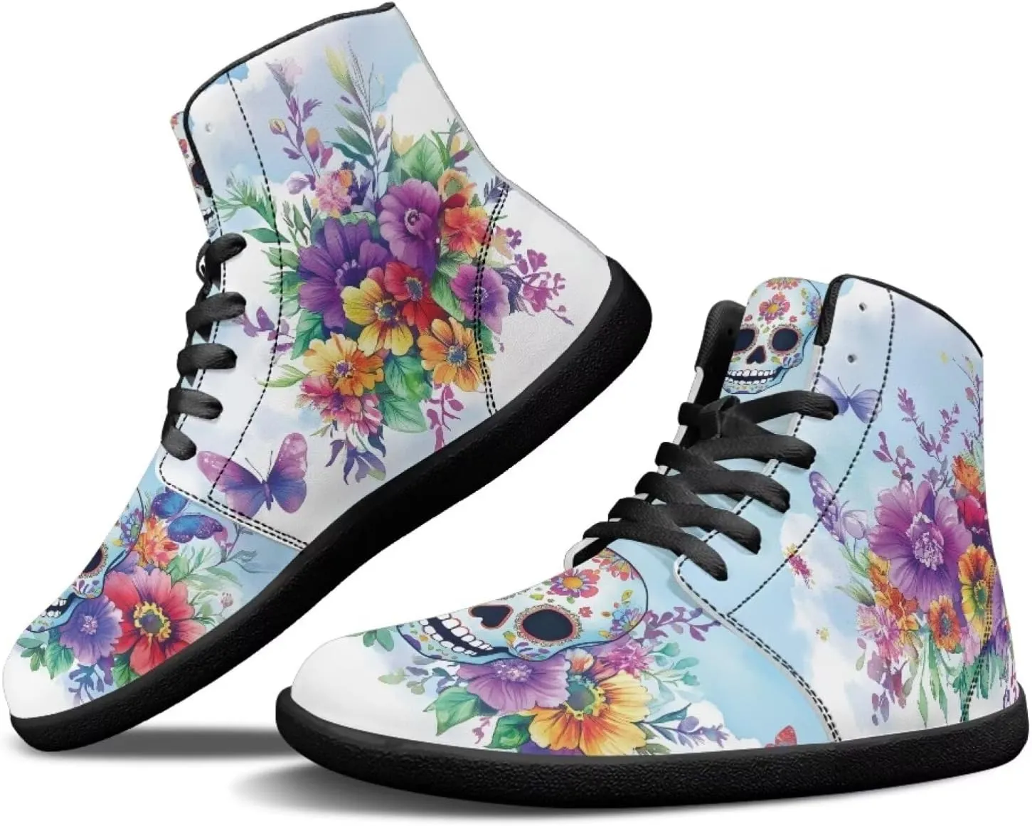 Binienty Men Women High Top Barefoot Shoes Lace Up PU Leather Sneaker Anti Slip