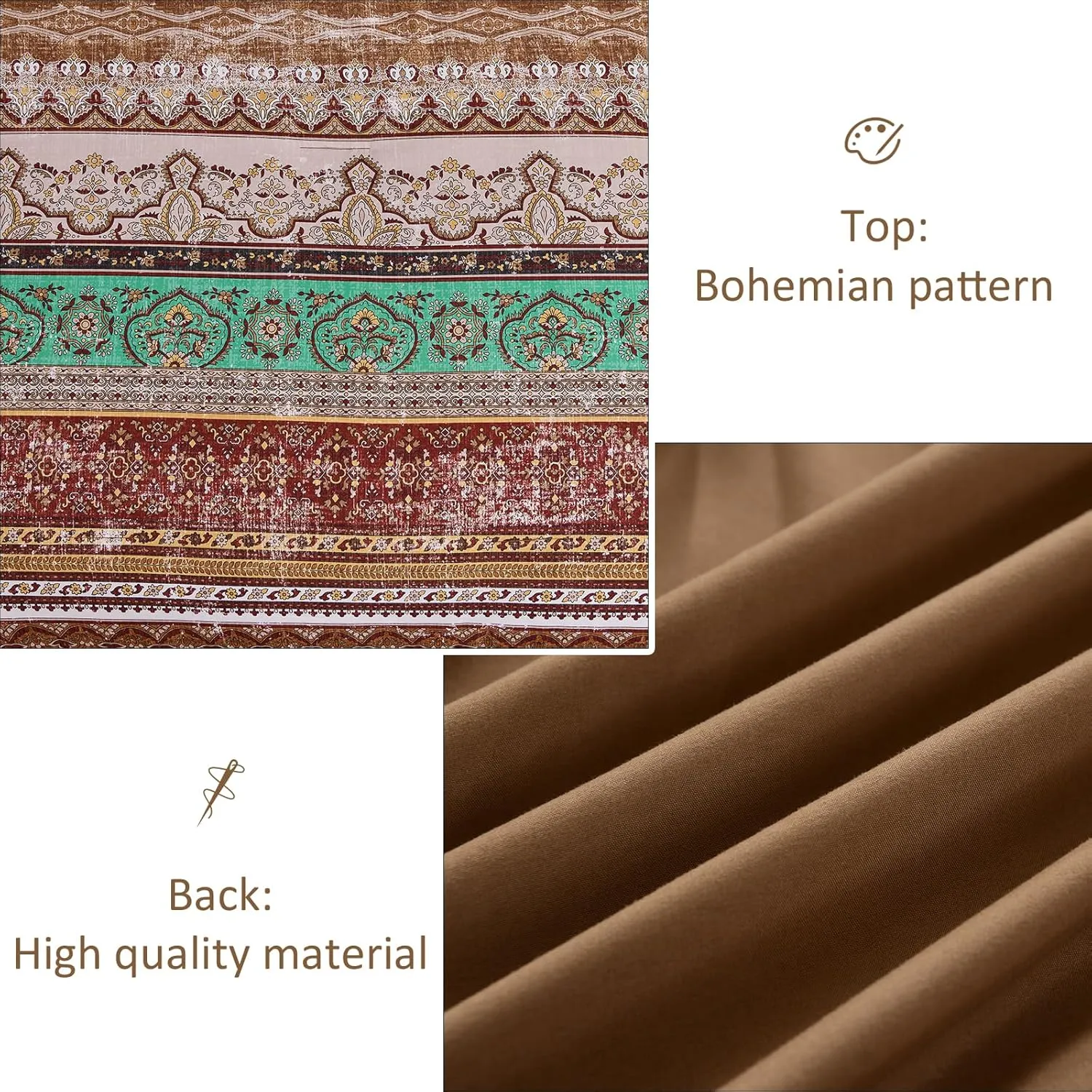 Boho Queen Comforter Set 8 Pieces, Brown Bohemian Striped Bed in a Bag, Paisley Soft Microfiber Bedding Comforter Set