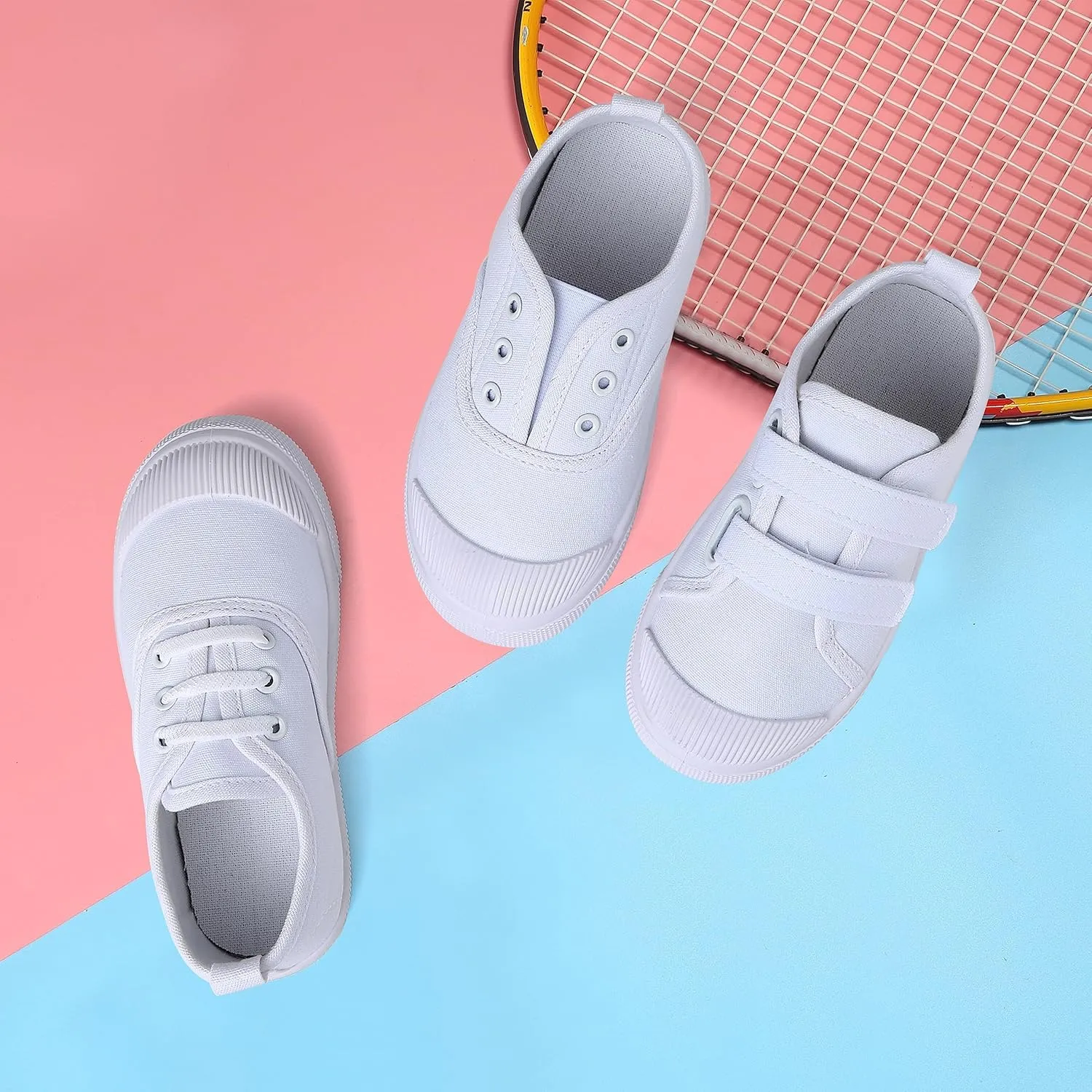 Boy's Girl's Toddlers Canvas Sneakers Slip-On Lightweight Kids White Sneakers Casual Skin-Friendly Walking Running Shoes(Toddle/Little Kids/Big Kids)