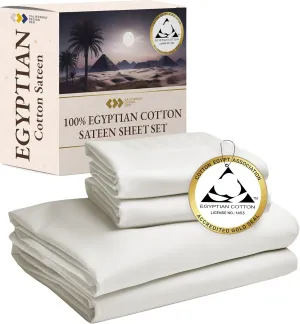 California Design Den Certified Luxury 100% Egyptian Cotton Sheets California King Size Set - Soft Sateen, Deep Pockets, Cool and Durable Bedding Sheets & Pillowcases Set - Ivory