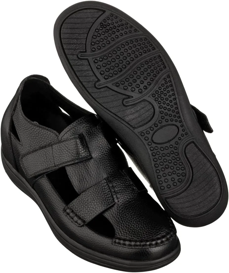 CALTO Men's Invisible Height Increasing Elevator Shoes - Black Premium Leather Lightweight Casual Fisherman Sandals - 3.2 Inches Taller - K2661 - Size 9 D(M) US