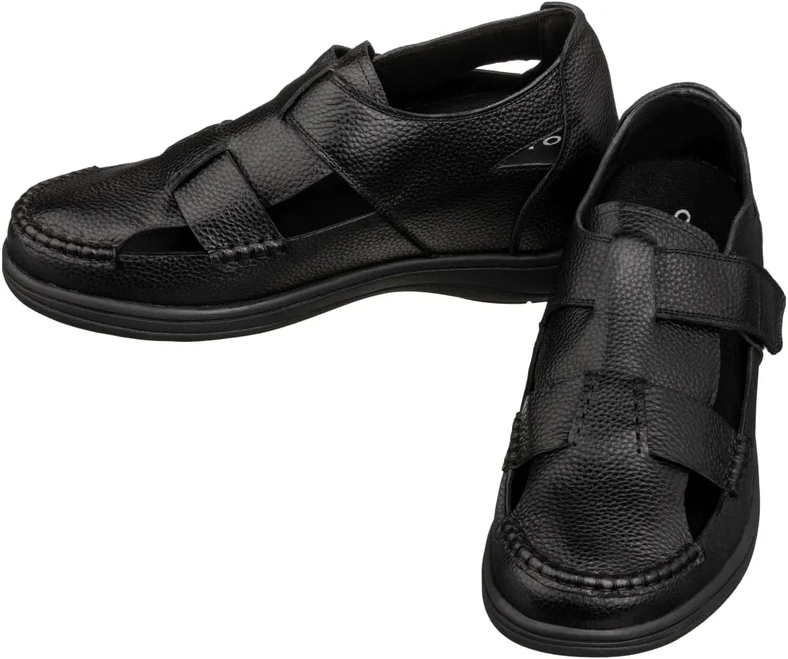 CALTO Men's Invisible Height Increasing Elevator Shoes - Black Premium Leather Lightweight Casual Fisherman Sandals - 3.2 Inches Taller - K2661 - Size 9 D(M) US