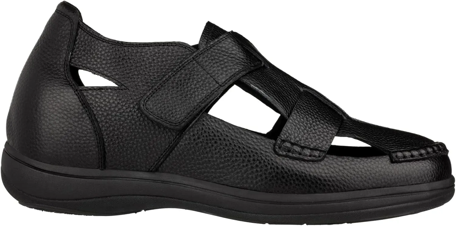CALTO Men's Invisible Height Increasing Elevator Shoes - Black Premium Leather Lightweight Casual Fisherman Sandals - 3.2 Inches Taller - K2661 - Size 9 D(M) US