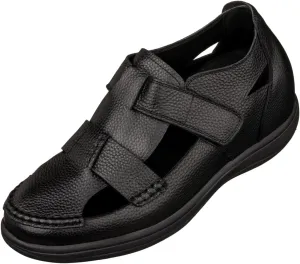CALTO Men's Invisible Height Increasing Elevator Shoes - Black Premium Leather Lightweight Casual Fisherman Sandals - 3.2 Inches Taller - K2661 - Size 9 D(M) US