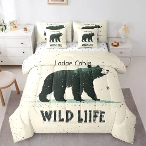 Cartoon Bear King Size Bedding Sets with Sheets,Comforter,Pillowcases,Pillow Covers 7 Pcs Lodge Cabin Jungle Farmhouse Style Comforter Set for Kids Boys Girls Teens Bedroom Dorm Bed Set
