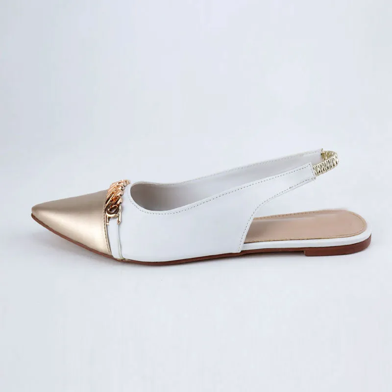Ch Gold Pointed Bold Chain Flat Slingback Shoes #9834 #22