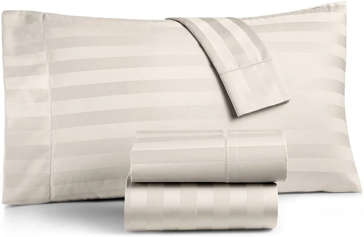 Charter Club Damask Stripe Queen 4 Pieces Sheet Set, 550 Thread Count Supima Cotton Ivory