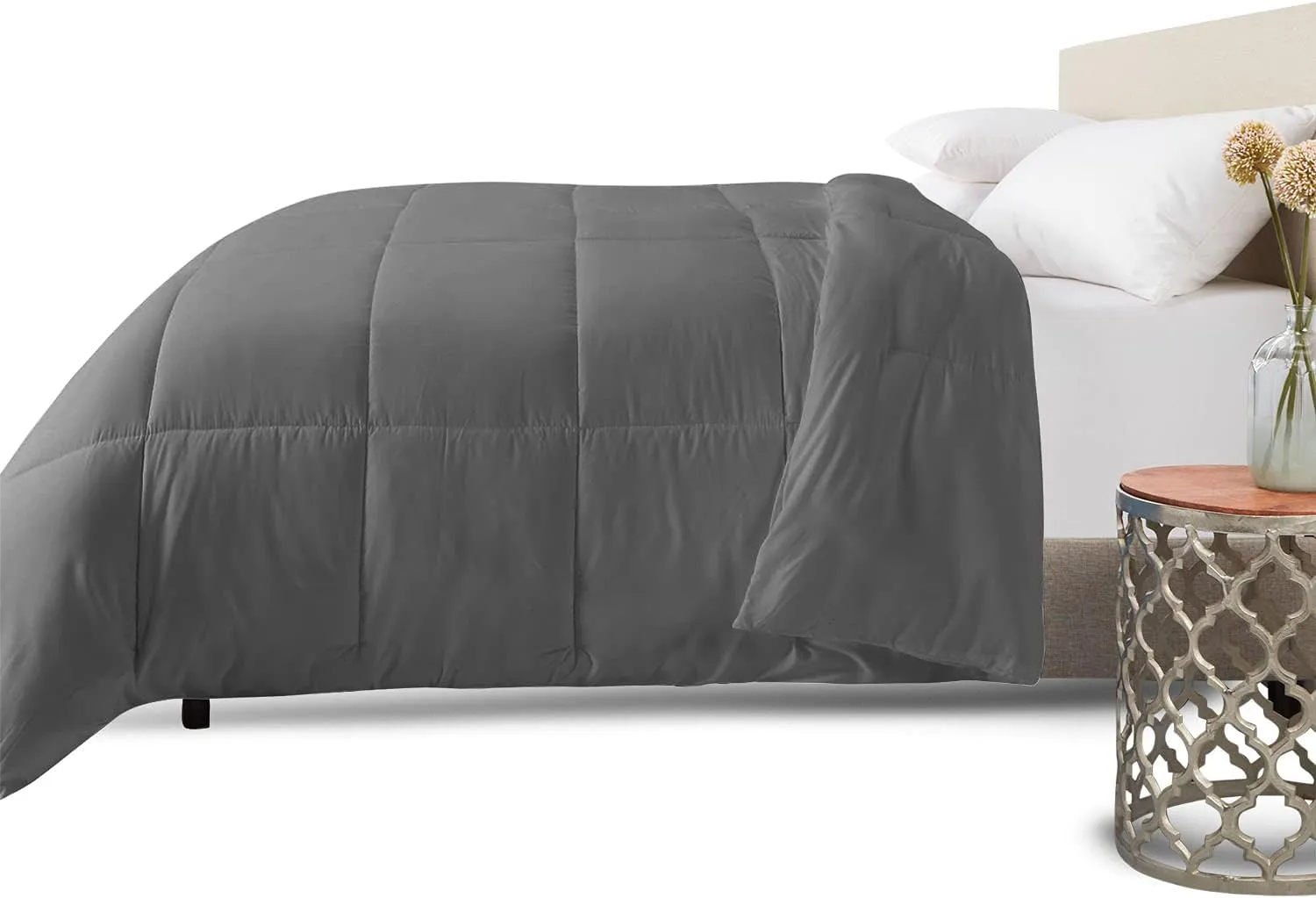 Clara Clark Comforter - All Season Down Alternative Bedding Comforter/Duvet Insert, Ultra Soft, Box Stitched. King Size, Gray