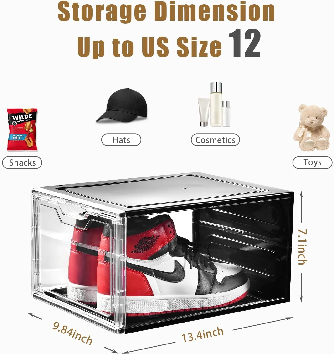 Clemate Upgraded X-Large Shoe Organizer,Shoe Storage Organizer,12 Pack,Shoe Box Clear Plastic Stackable,Drop Front Shoe Box with Clear Door, Shoe Containers For Sneaker Display,Fit up to US Size12
