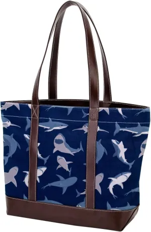 Colorful Ocean Shark Shoulder Purses for Women Large Soft Washed Leather Purses and Durable Handbags