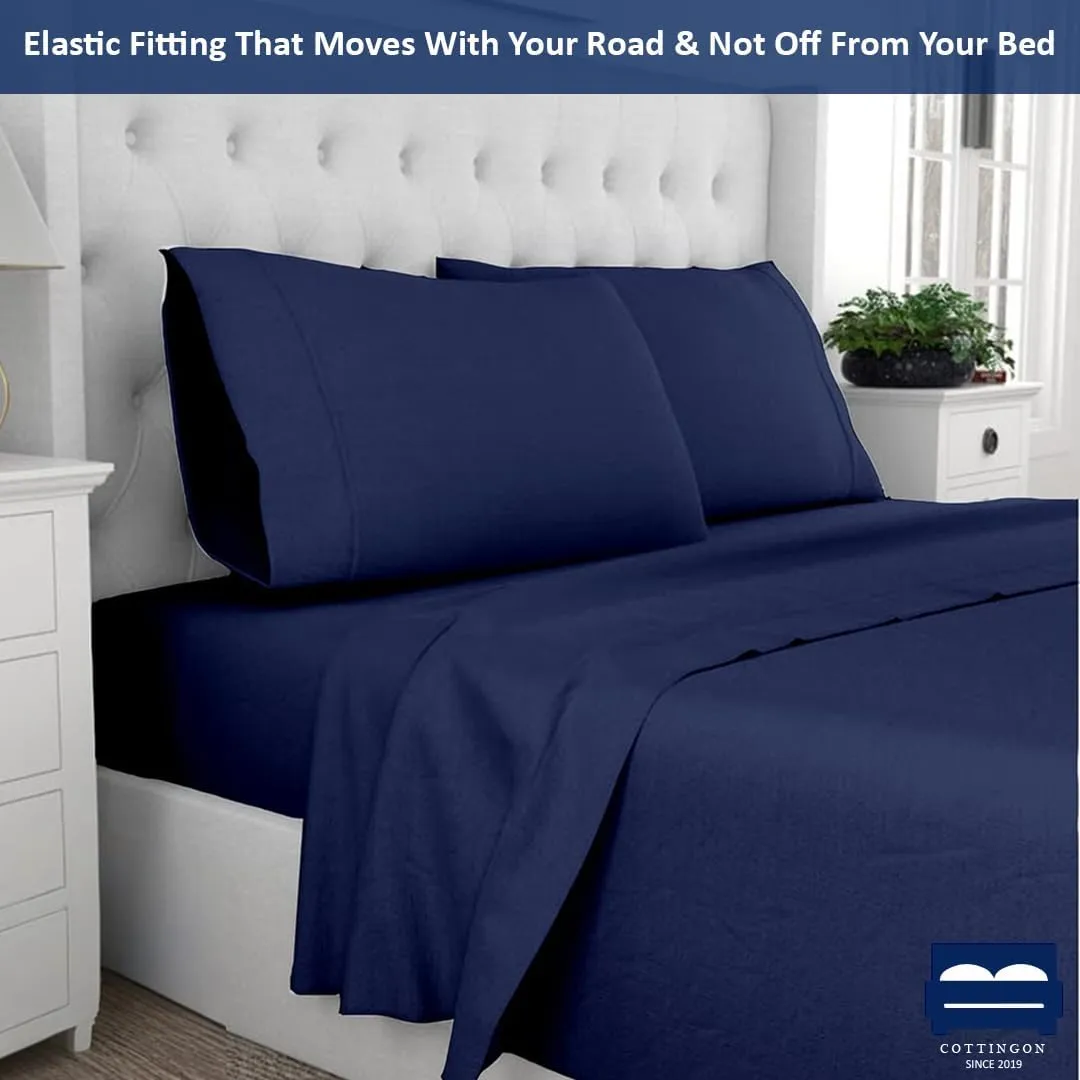 Cottingon RV King Sheets 72 x 80,Luxury Soft 100% Egyptian Cotton, 4 Pcs Camper Bedding Set to Fit Upto 15" Deep Custom RV Mattress, Navy Blue Solid