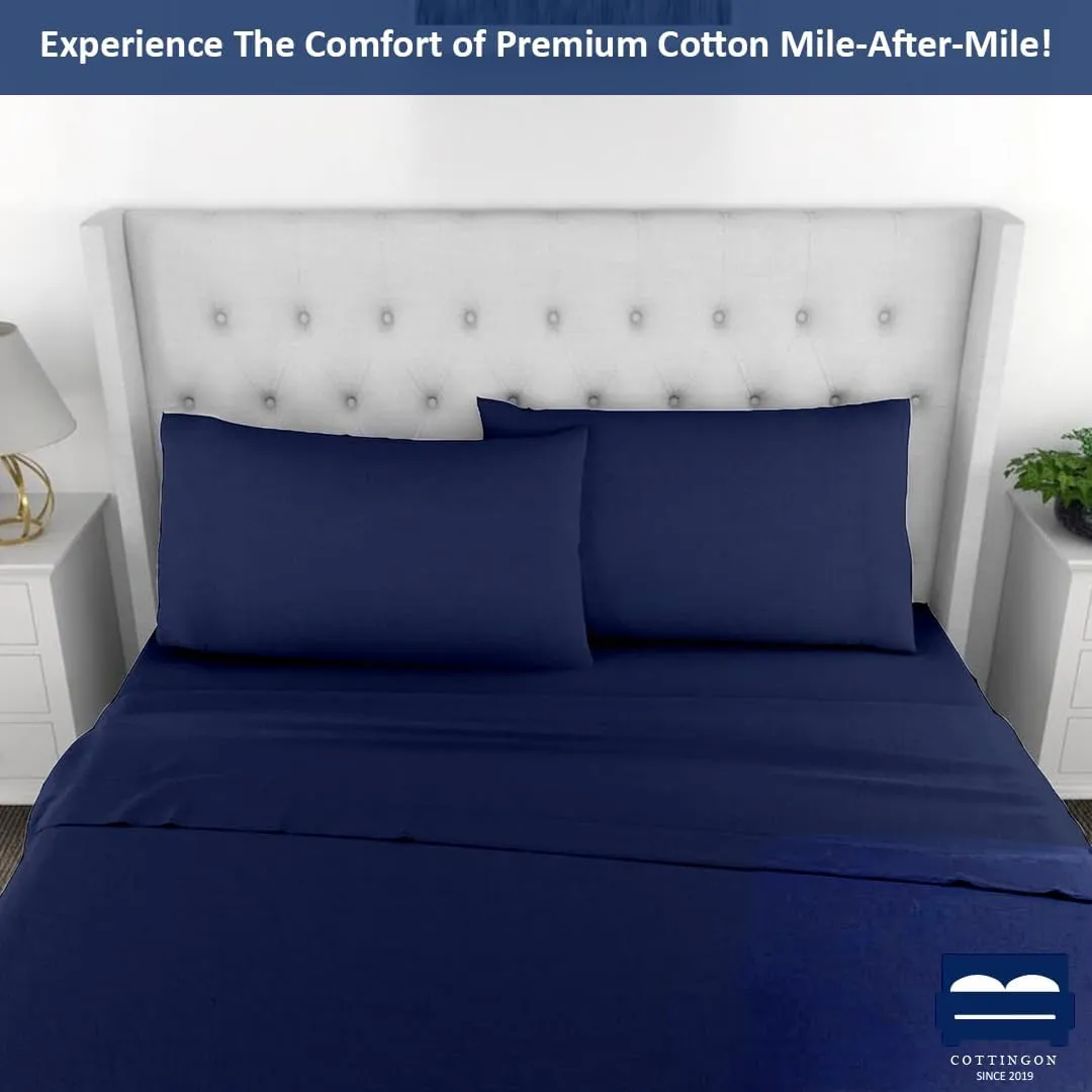 Cottingon RV King Sheets 72 x 80,Luxury Soft 100% Egyptian Cotton, 4 Pcs Camper Bedding Set to Fit Upto 15" Deep Custom RV Mattress, Navy Blue Solid