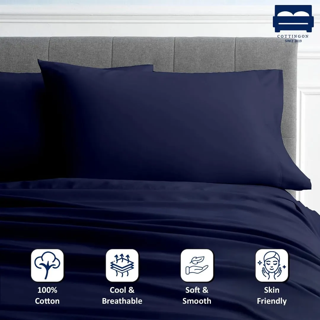 Cottingon RV King Sheets 72 x 80,Luxury Soft 100% Egyptian Cotton, 4 Pcs Camper Bedding Set to Fit Upto 15" Deep Custom RV Mattress, Navy Blue Solid