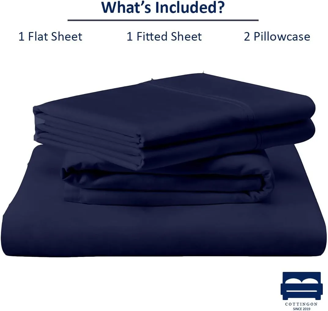 Cottingon RV King Sheets 72 x 80,Luxury Soft 100% Egyptian Cotton, 4 Pcs Camper Bedding Set to Fit Upto 15" Deep Custom RV Mattress, Navy Blue Solid