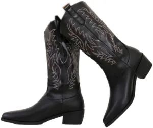 Cowgirl Boot for Women,Retro Classic Mid Calf Western Boots Embroidered Pointed Toe Chunky Block Heel Cowboy Boots