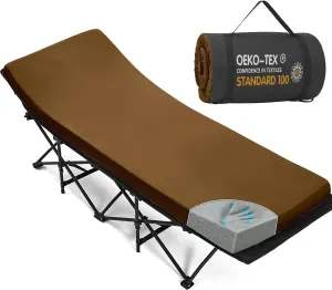 CYMULA Camping Cot Mattress 2in Memory Foam Sleeping Pad,Soft Warm Non-Slip Camping Mattress Topper with Retaining for Adults,Portable Roll up Pad for Travel(Dark Brown 75"x30")