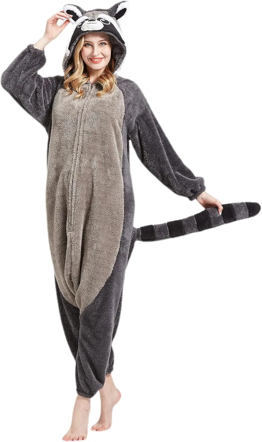 DarkCom Raccoon Onesie Halloween Costume One Piece Unisex Adult Pajamas Women Men Sleepwear Christmas Pajamas
